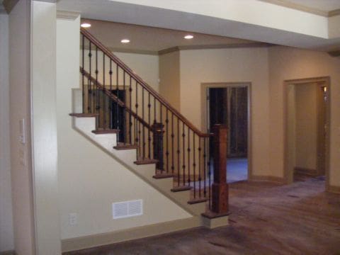 A view of the stairs in a house.